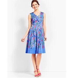 Talbots RSVP Periwinkle Blue Floral Midi Dress, Fit & Flare, 10P